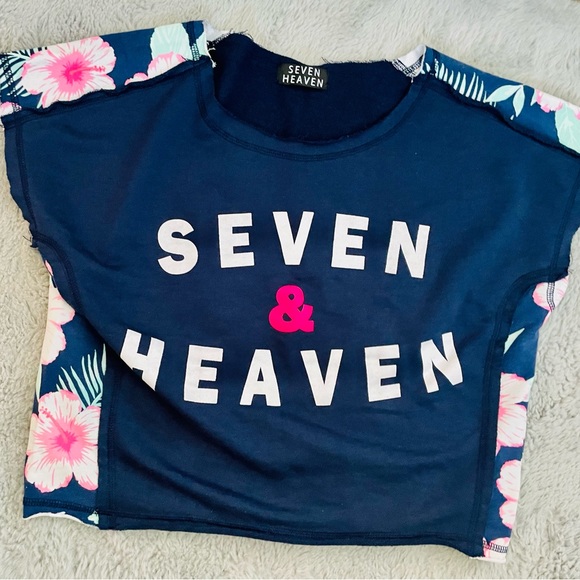 Seven Havens Navy Blue Top T-Shirt with flora pattern - Picture 2 of 4